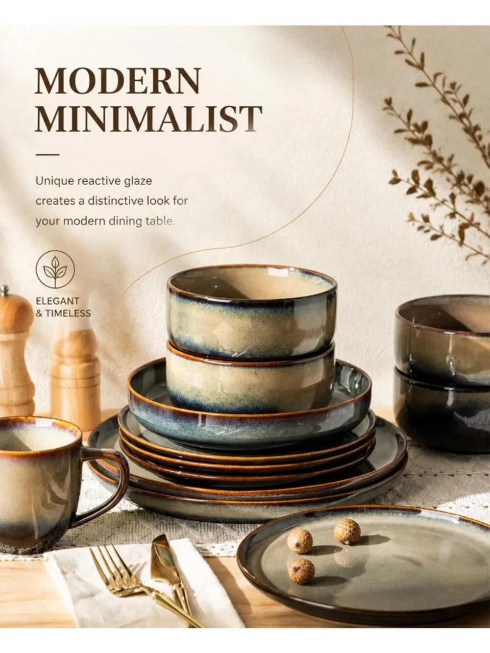 Stylish 12-Piece Ceramic Dinnerware Set for 4 - Plates & Bowls, Modern Design